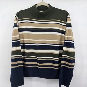 Croft‎ & Barrow Womens Striped Turtleneck Sweater Green Tan Navy Size L